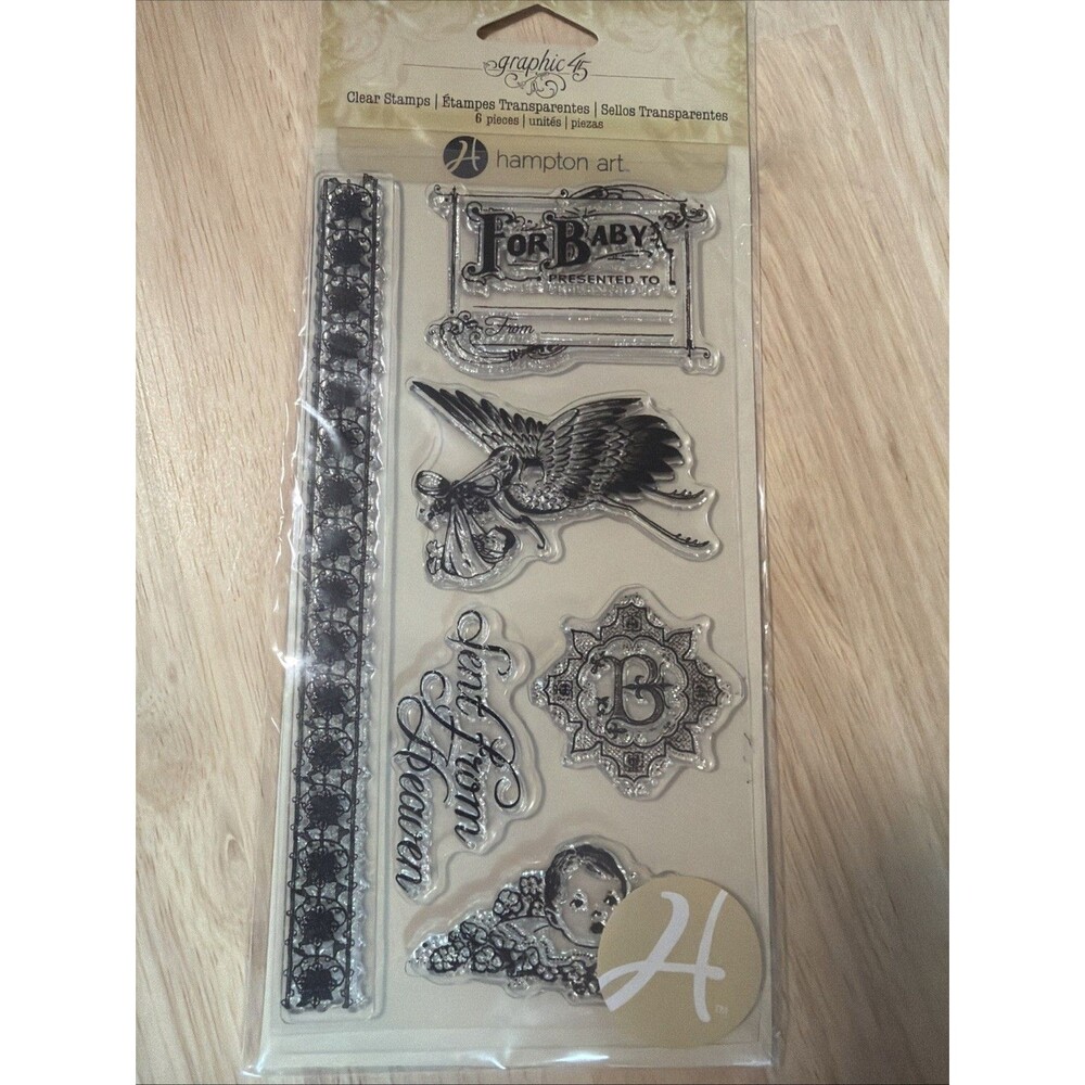 Graphic 45 Acrylic Cling Stamp Baby Stork Precious Memories newborn vintage